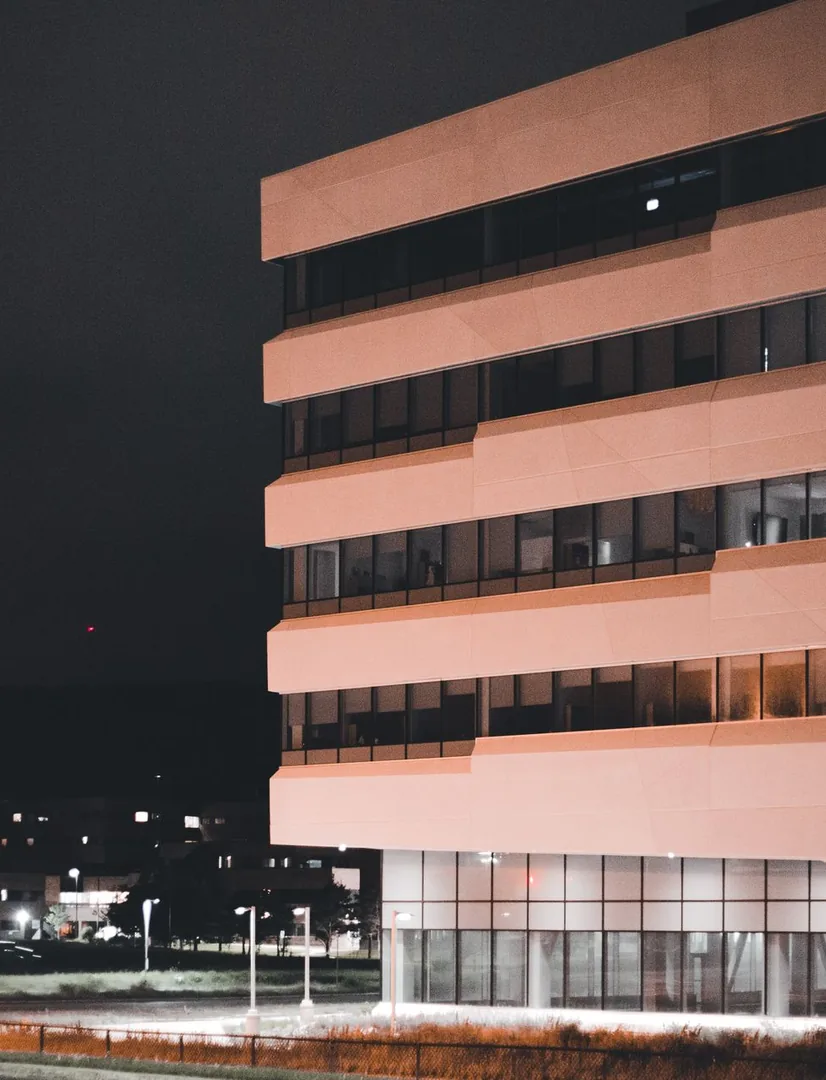 Illuminated commercial building at night