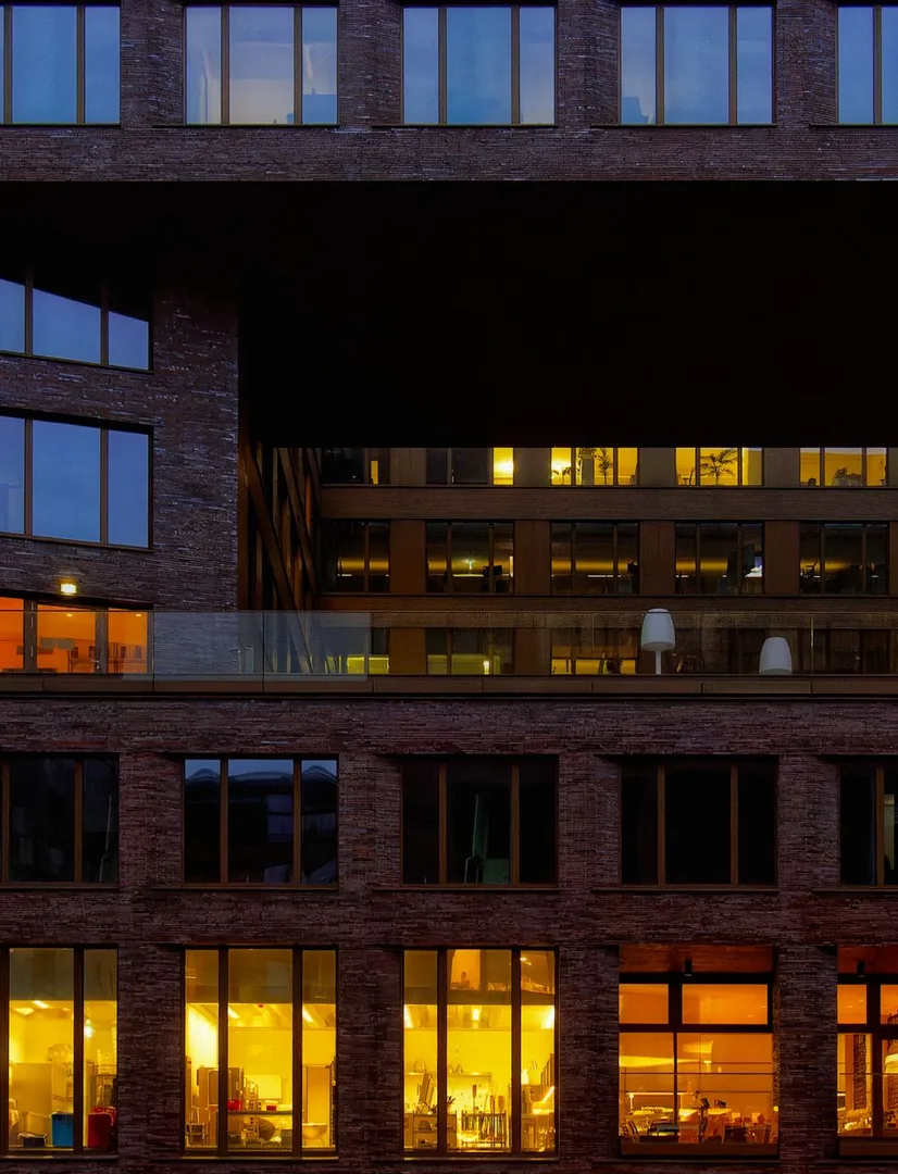 Illuminated windows in a commercial building